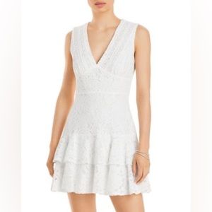 Aqua Lace White V-Neck Dress